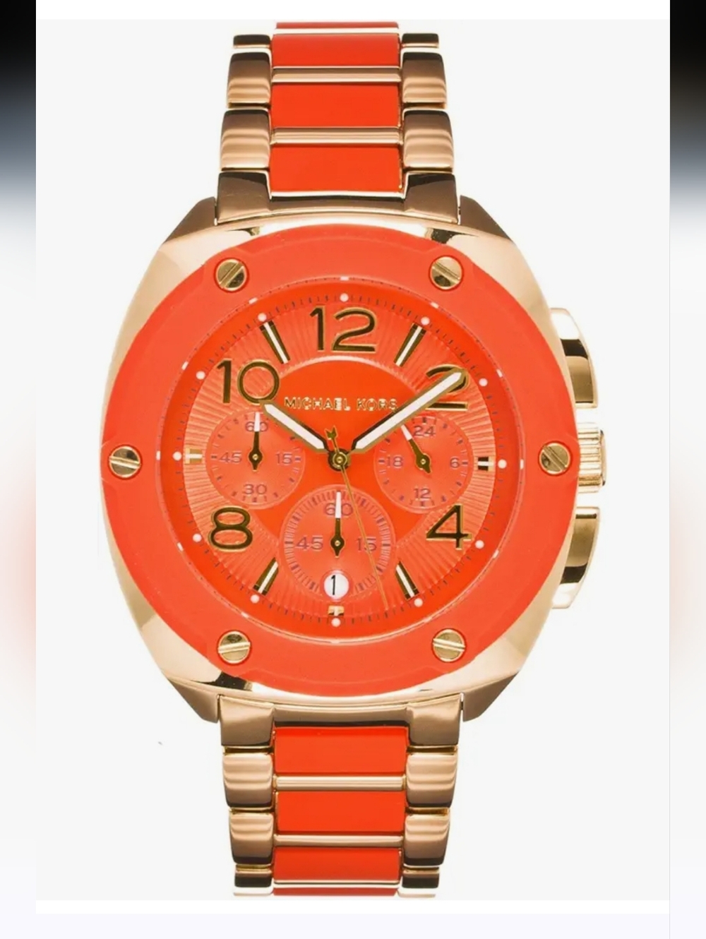 Michael Kors Orange and Gold Tribeca Chronograph Watch